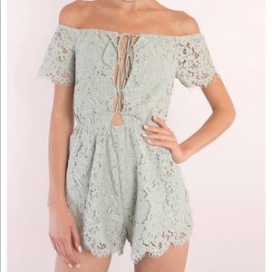 Sage lace romper